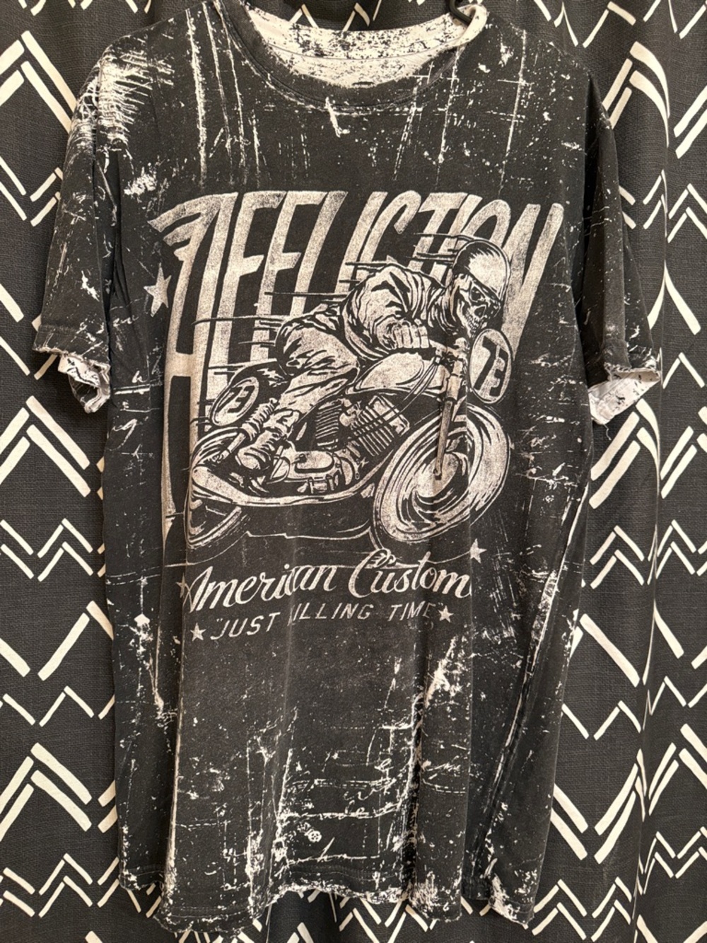 Affliction Black & White Reversable Distressed Motorcycle Graphic Tee